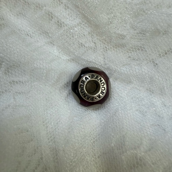 Pandora White and Purple Glass Heart Bead Charm - Picture 1 of 2